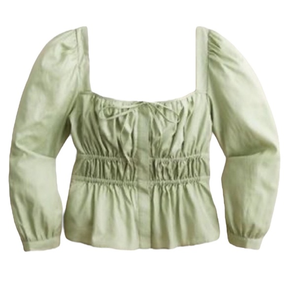 NWT J. Crew Cinched Squareneck Ruched Peplum Blouse in Pistachio - Picture 1 of 7